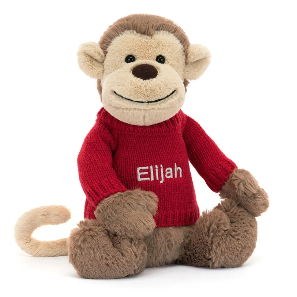 Bashful Monkey with Personalised Red Jumper